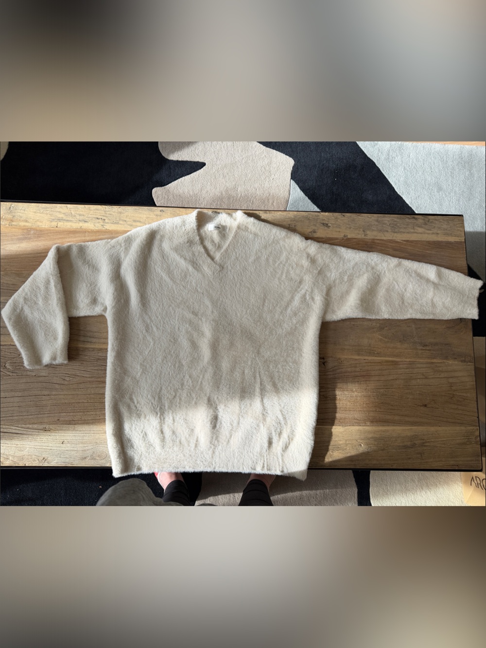 Women's Cream V-Neck Plush Sweater